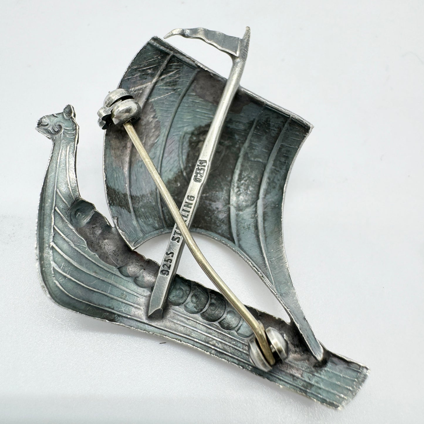 Norway / Denmark c 1950s. Vintage Sterling Silver Viking Ship Brooch.