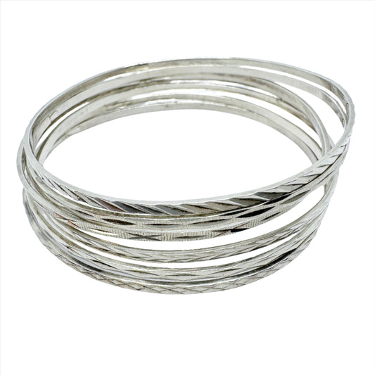 Eastern Europe. Vintage Solid 875 Silver Bangle Stack.