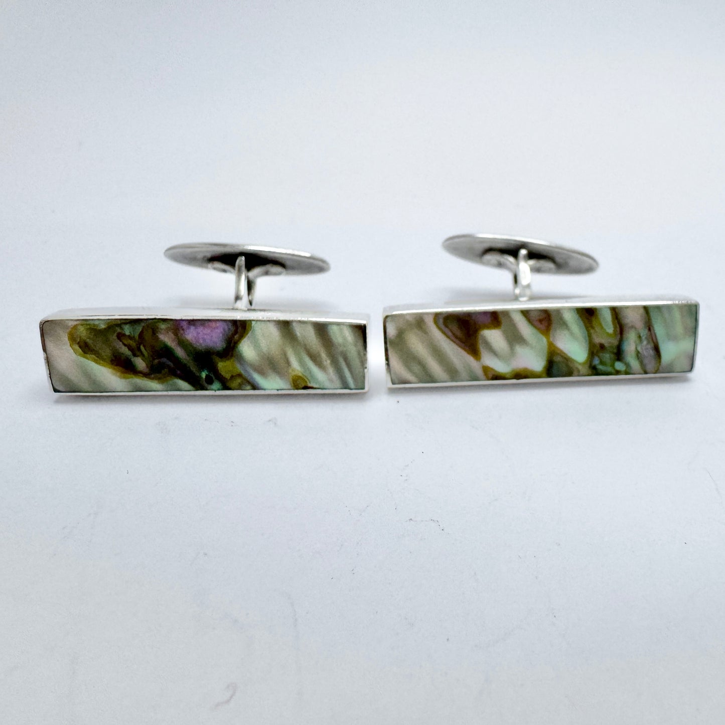 Arne Johansen, Denmark 1960s, Large Vintage Sterling Silver Abalone Cufflinks.