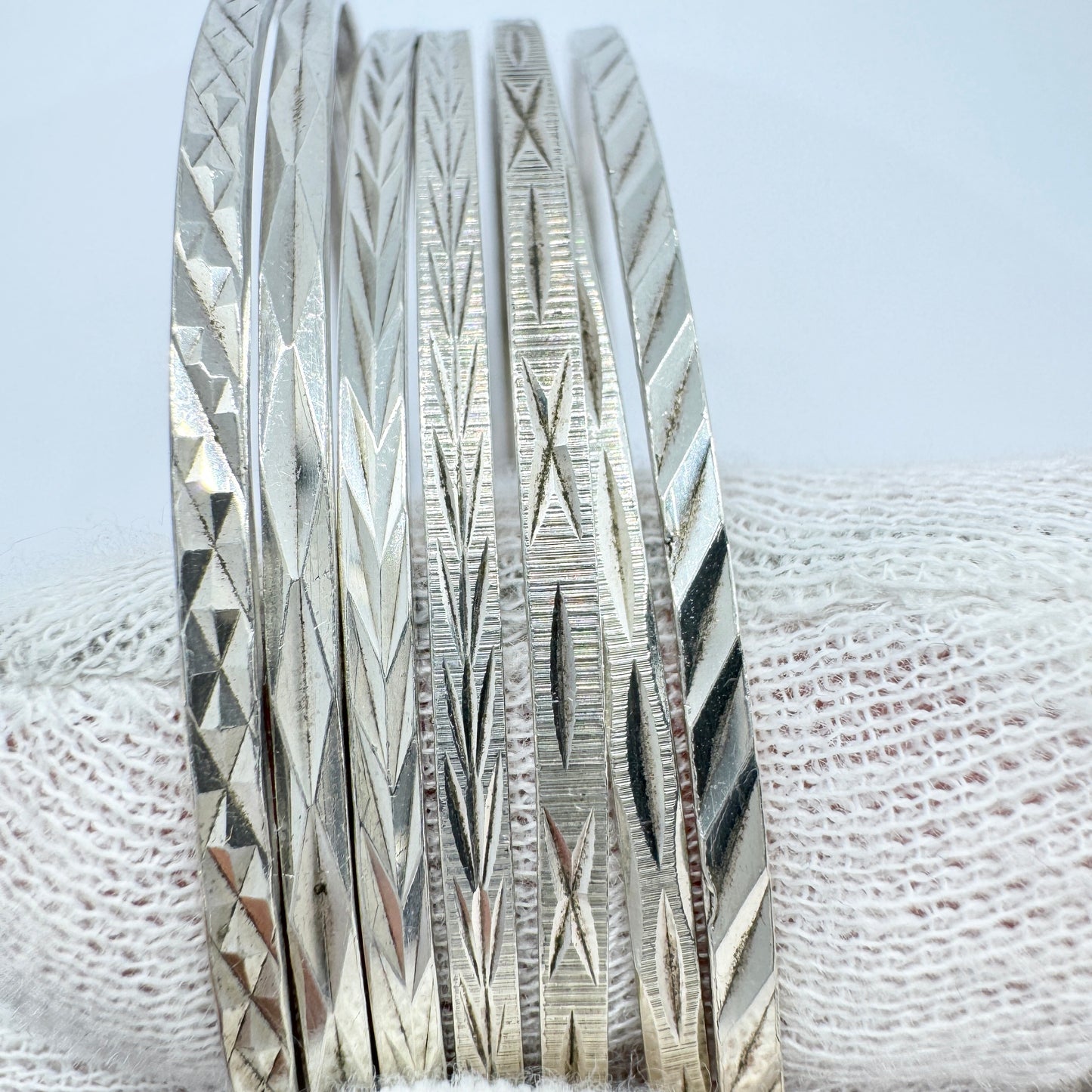 Eastern Europe. Vintage Solid 875 Silver Bangle Stack.