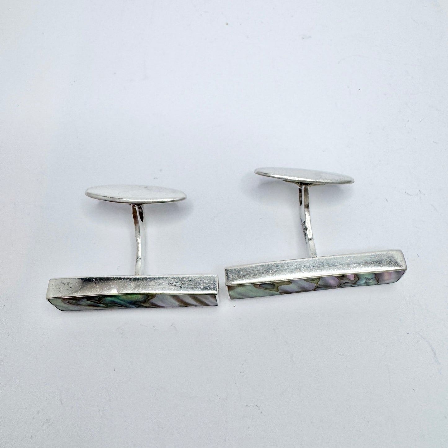 Arne Johansen, Denmark 1960s, Large Vintage Sterling Silver Abalone Cufflinks.
