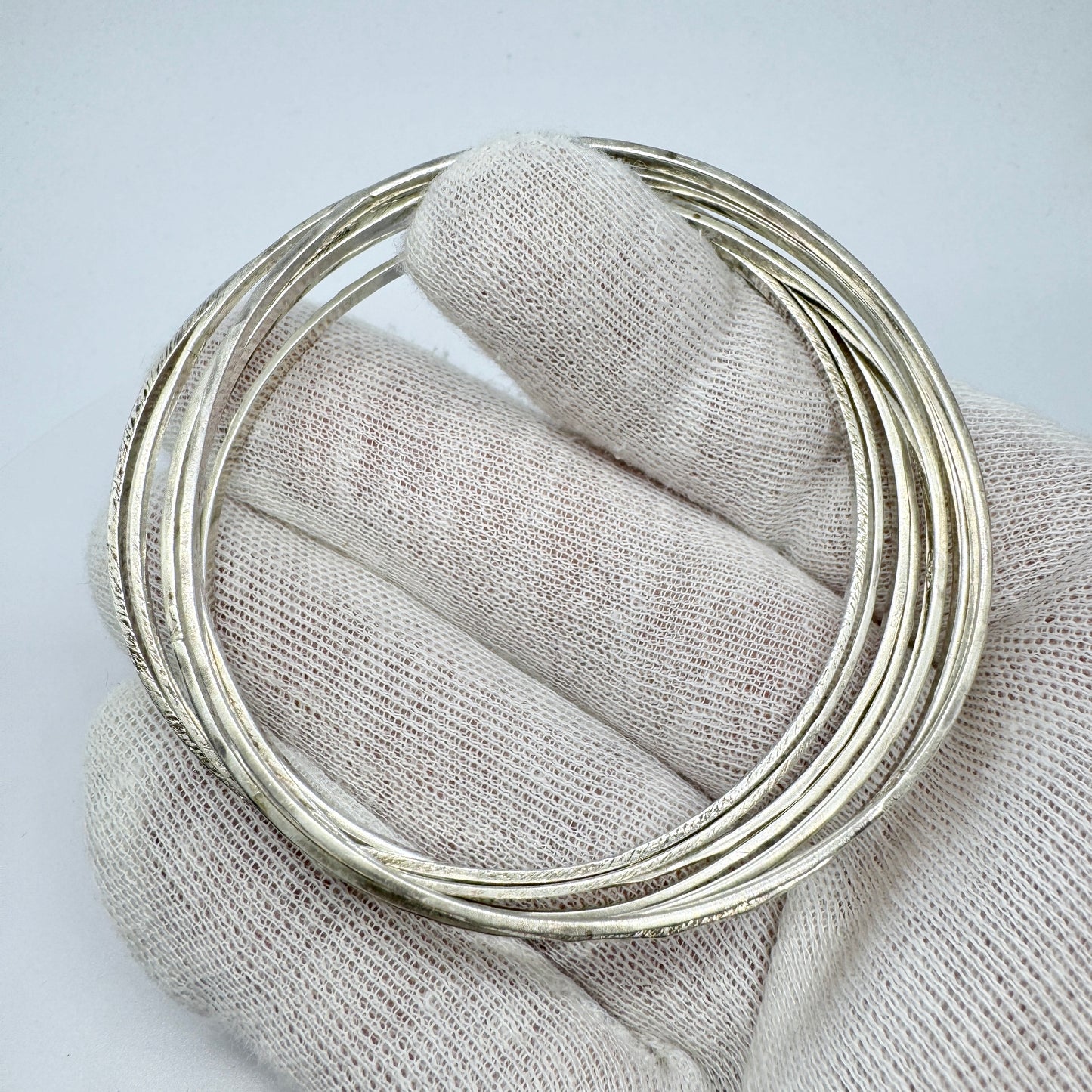 Eastern Europe. Vintage Solid 875 Silver Bangle Stack.