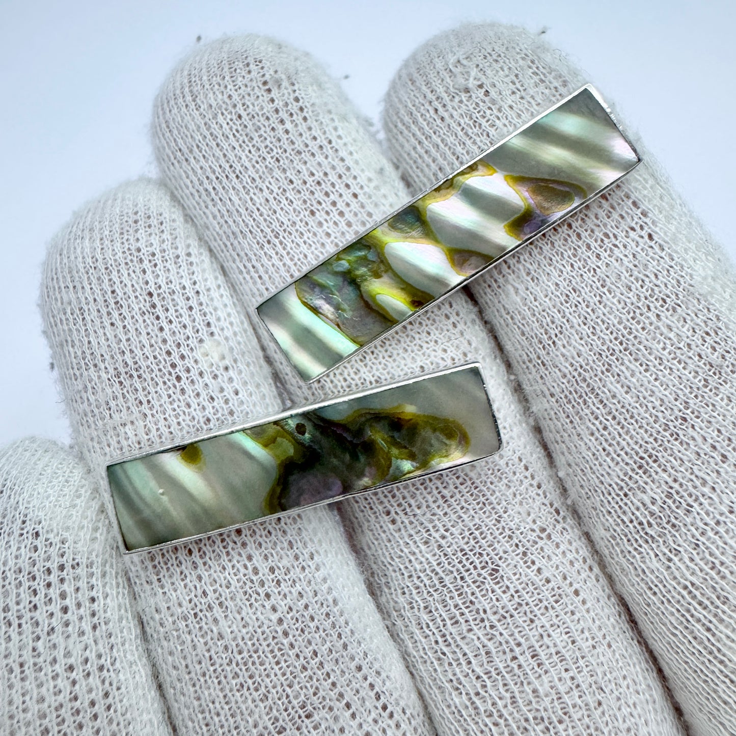Arne Johansen, Denmark 1960s, Large Vintage Sterling Silver Abalone Cufflinks.