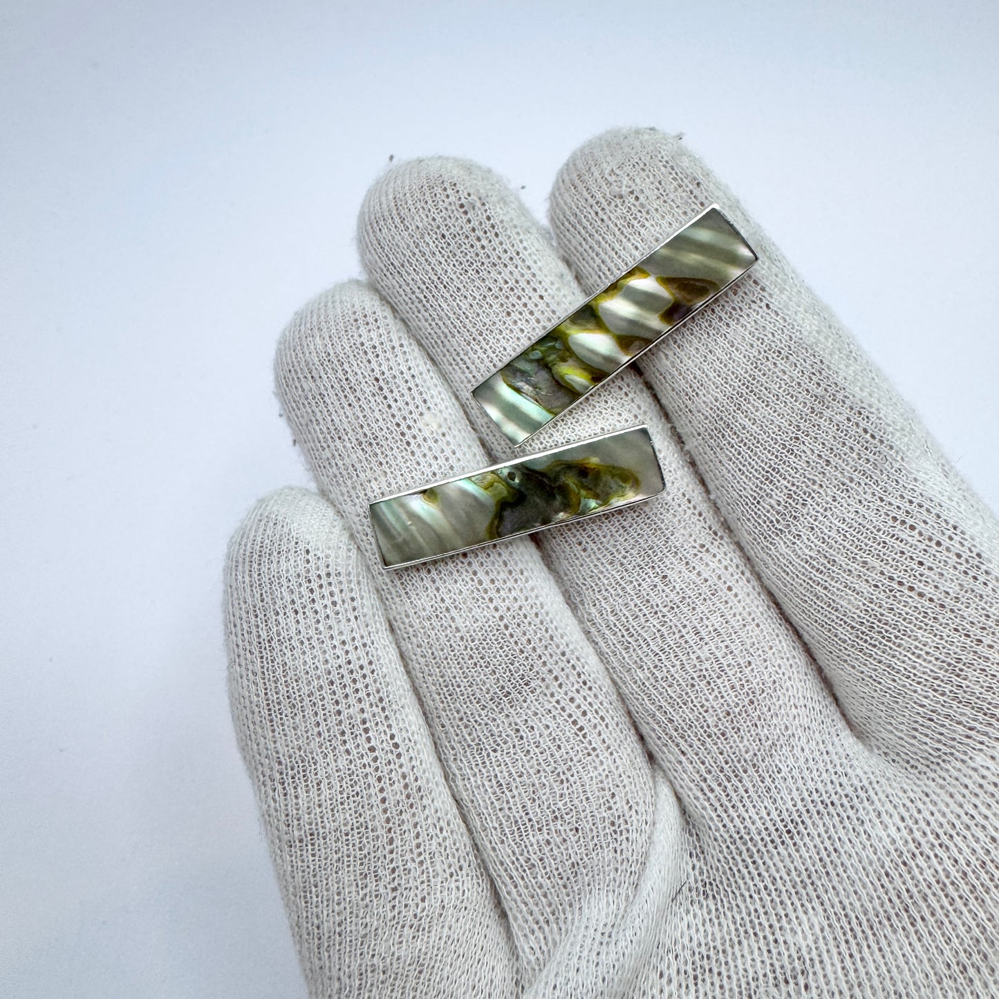 Arne Johansen, Denmark 1960s, Large Vintage Sterling Silver Abalone Cufflinks.