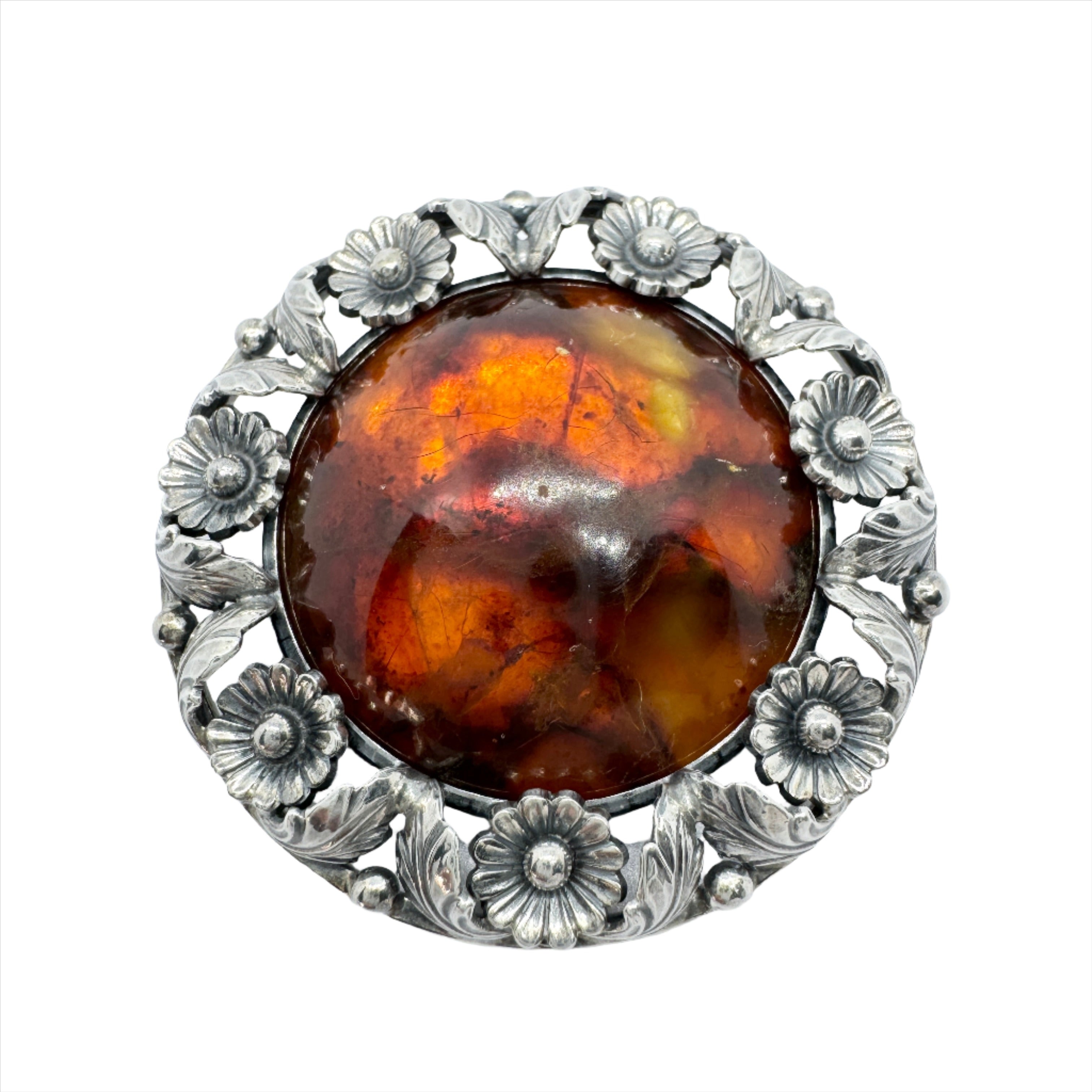 Vintage hotsell Sterling Silver Amber carnelian Brooch Mexico