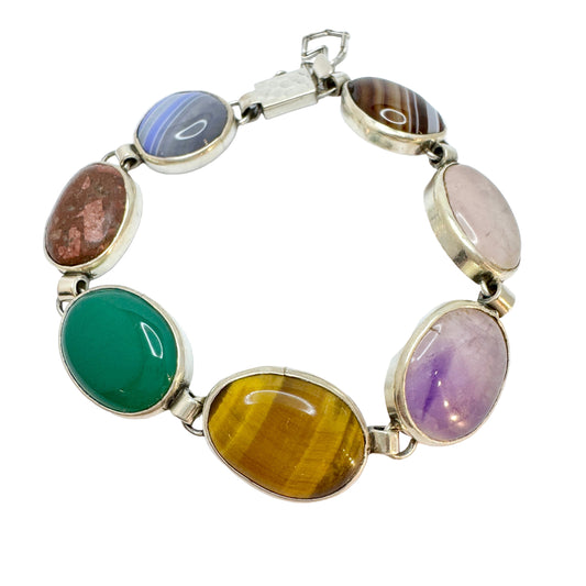 Victor Janson, Sweden 1968. Vintage Sterling Silver Multiple Hardstone Bracelet .
