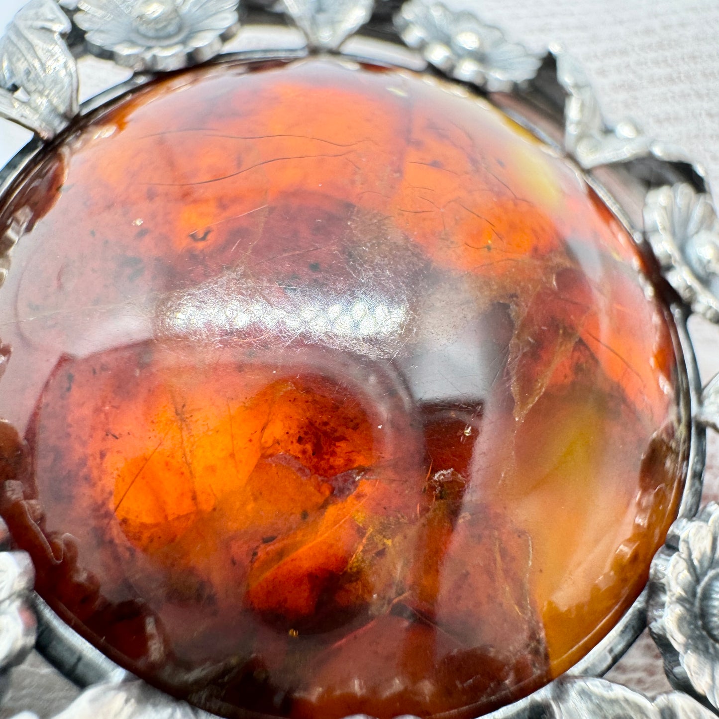 Niels Erik From, Denmark c 1950. Vintage Sterling Silver Amber Brooch.