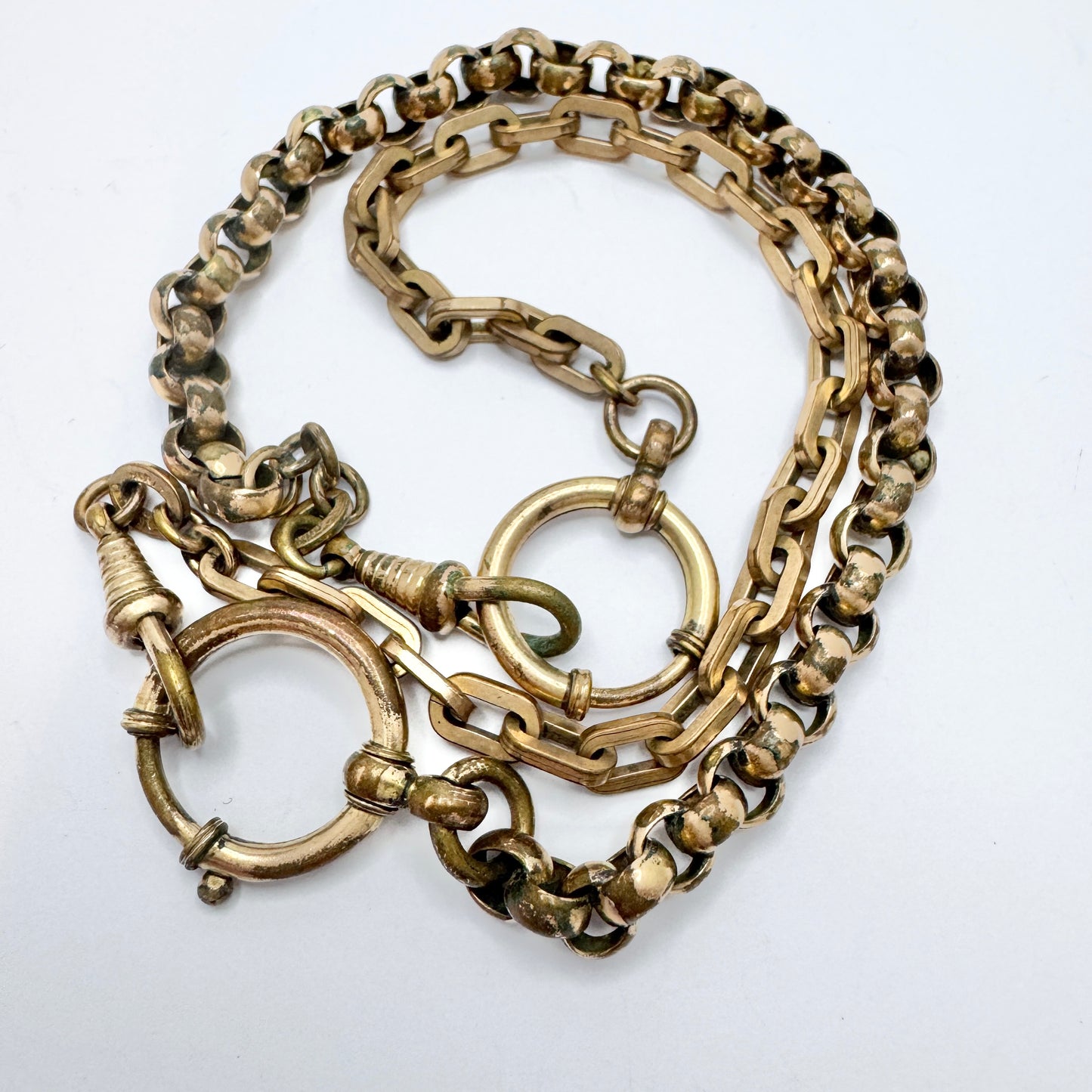 Two Antique Gold Gilt Doublé Watch Chains used as Necklace.