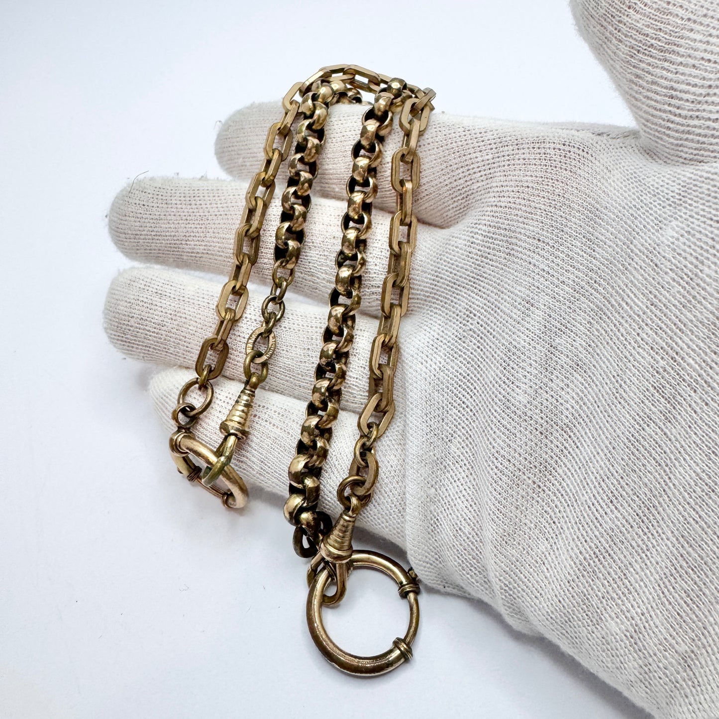 Two Antique Gold Gilt Doublé Watch Chains used as Necklace.