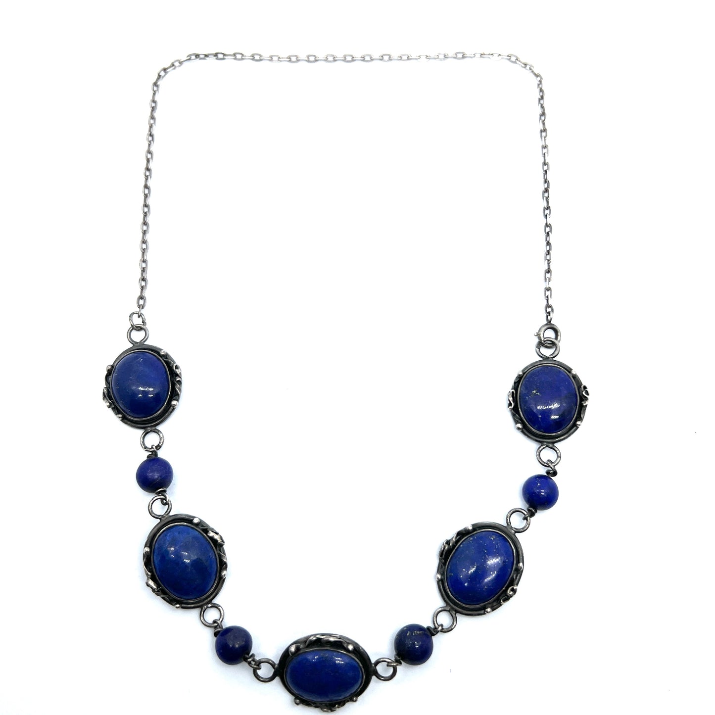 Poland, Vintage Solid Silver Lapis Lazuli Necklace.