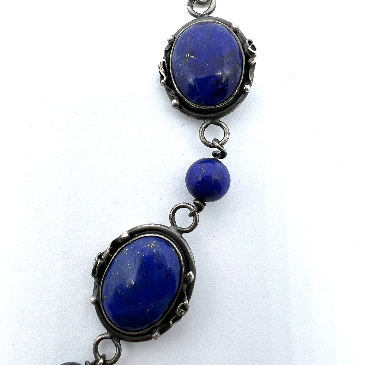 Poland, Vintage Solid Silver Lapis Lazuli Necklace.