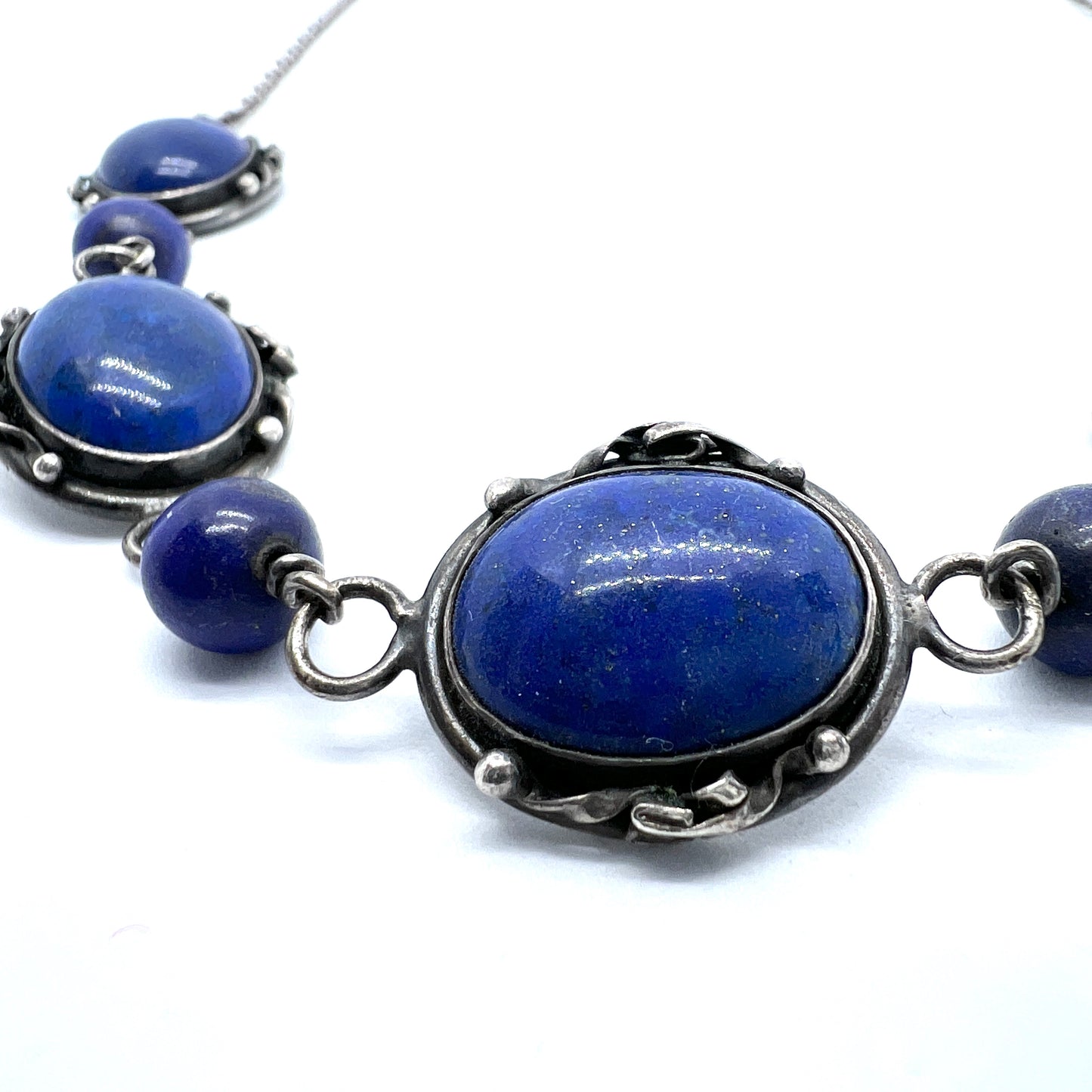 Poland, Vintage Solid Silver Lapis Lazuli Necklace.