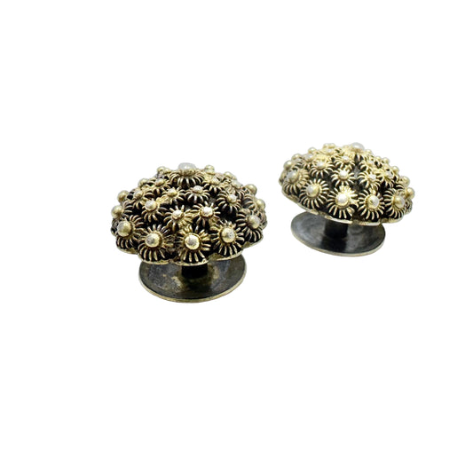 Gabriel Dahlberg, Sweden c 1860s Two Antique Solid Silver Buttons. (cufflinks or buttonhole brooch)