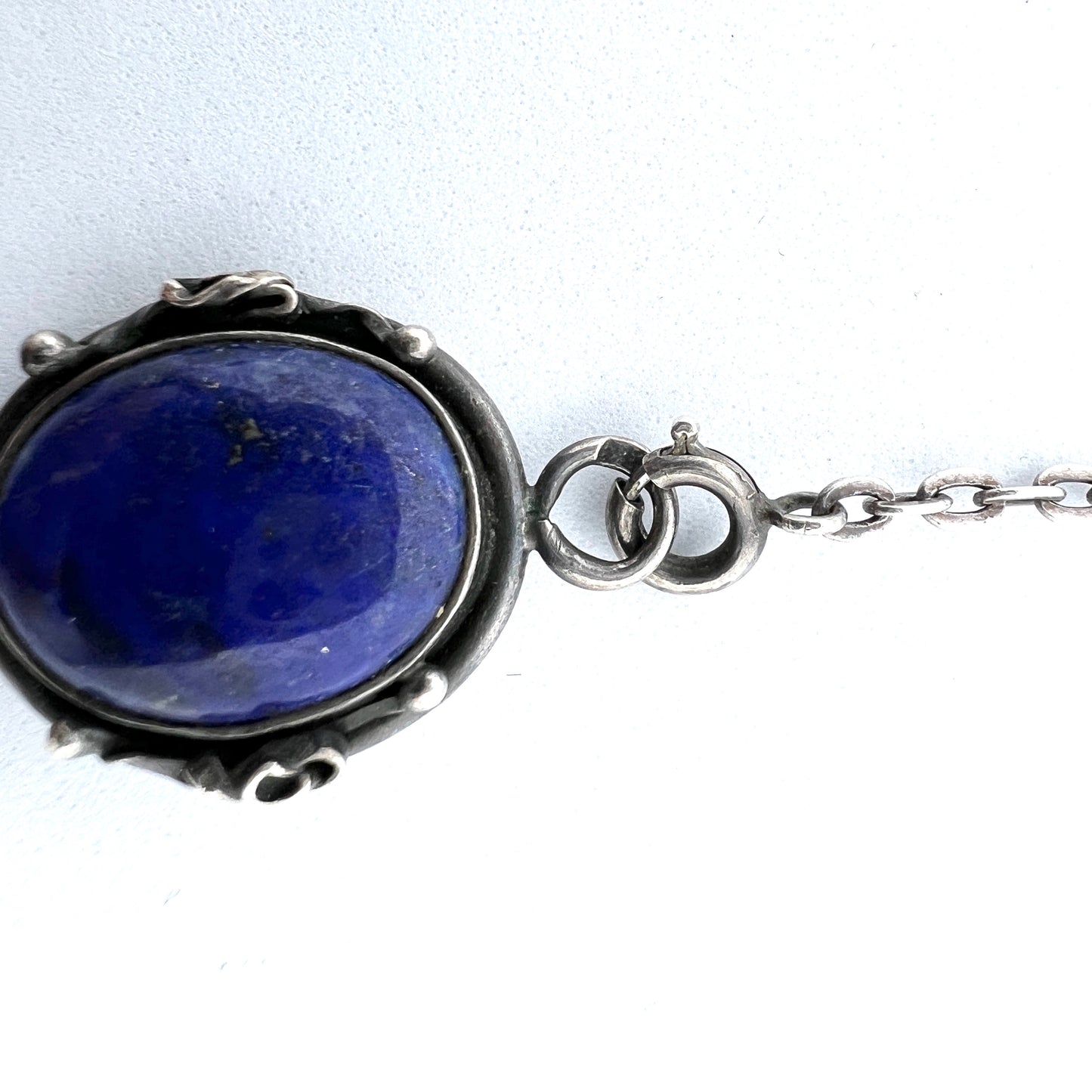 Poland, Vintage Solid Silver Lapis Lazuli Necklace.