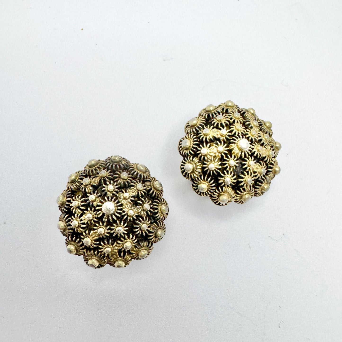 Gabriel Dahlberg, Sweden c 1860s Two Antique Solid Silver Buttons. (cufflinks or buttonhole brooch)