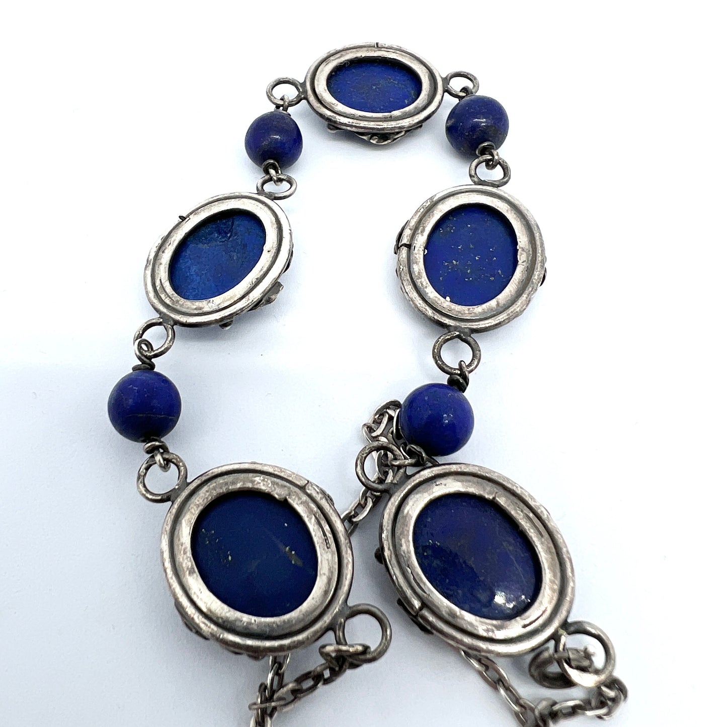 Poland, Vintage Solid Silver Lapis Lazuli Necklace.