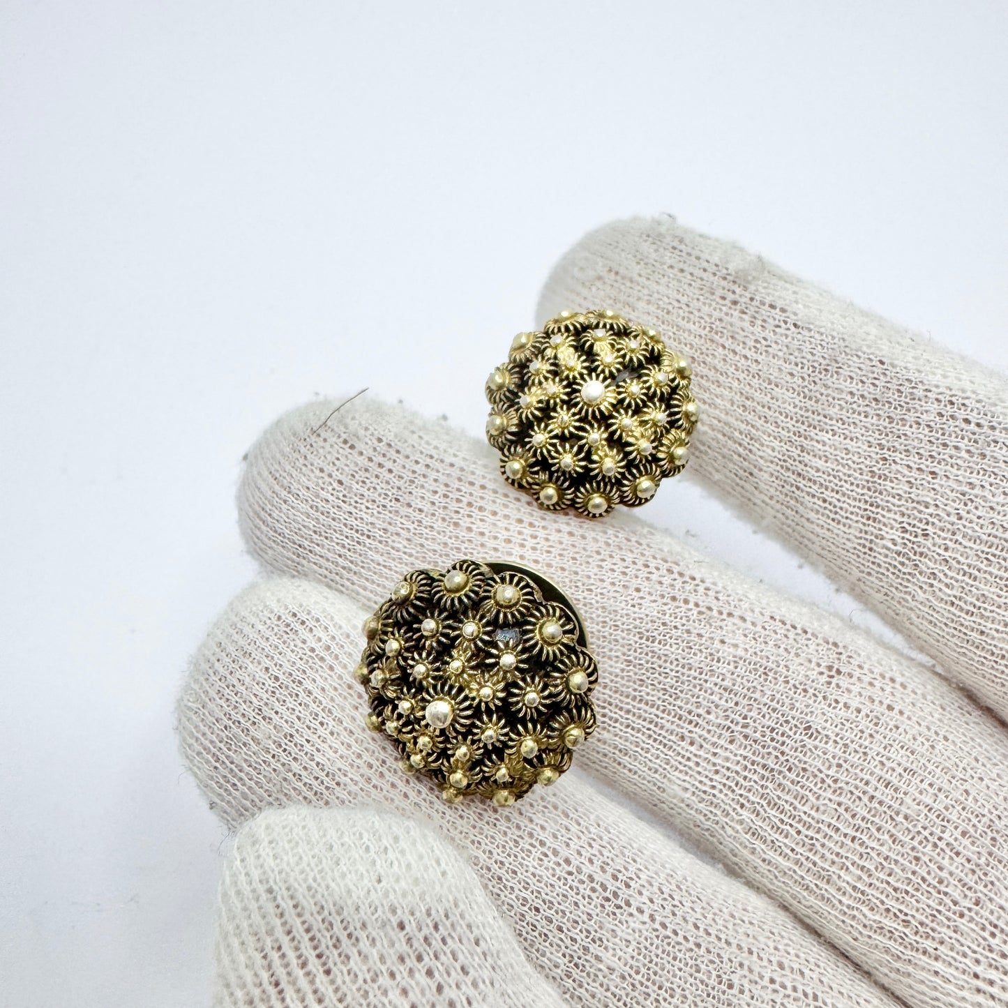 Gabriel Dahlberg, Sweden c 1860s Two Antique Solid Silver Buttons. (cufflinks or buttonhole brooch)