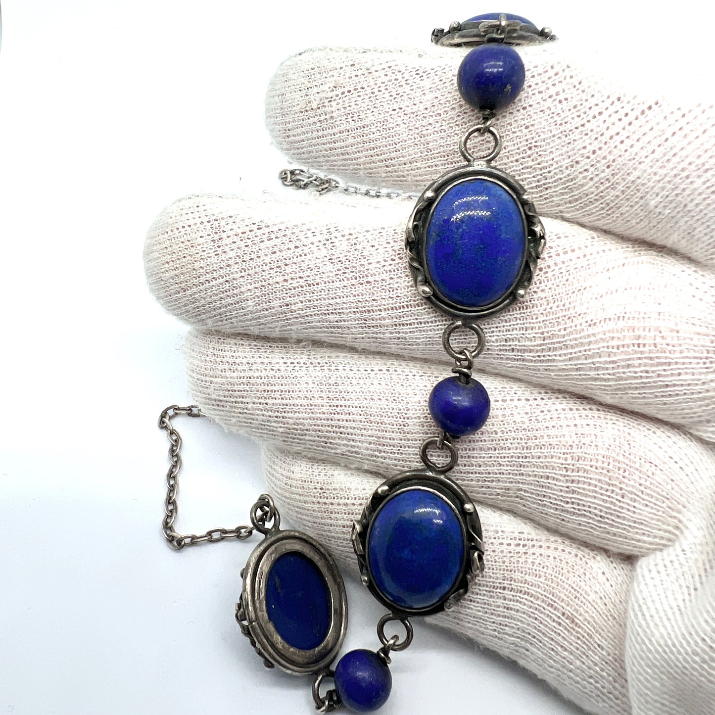 Poland, Vintage Solid Silver Lapis Lazuli Necklace.