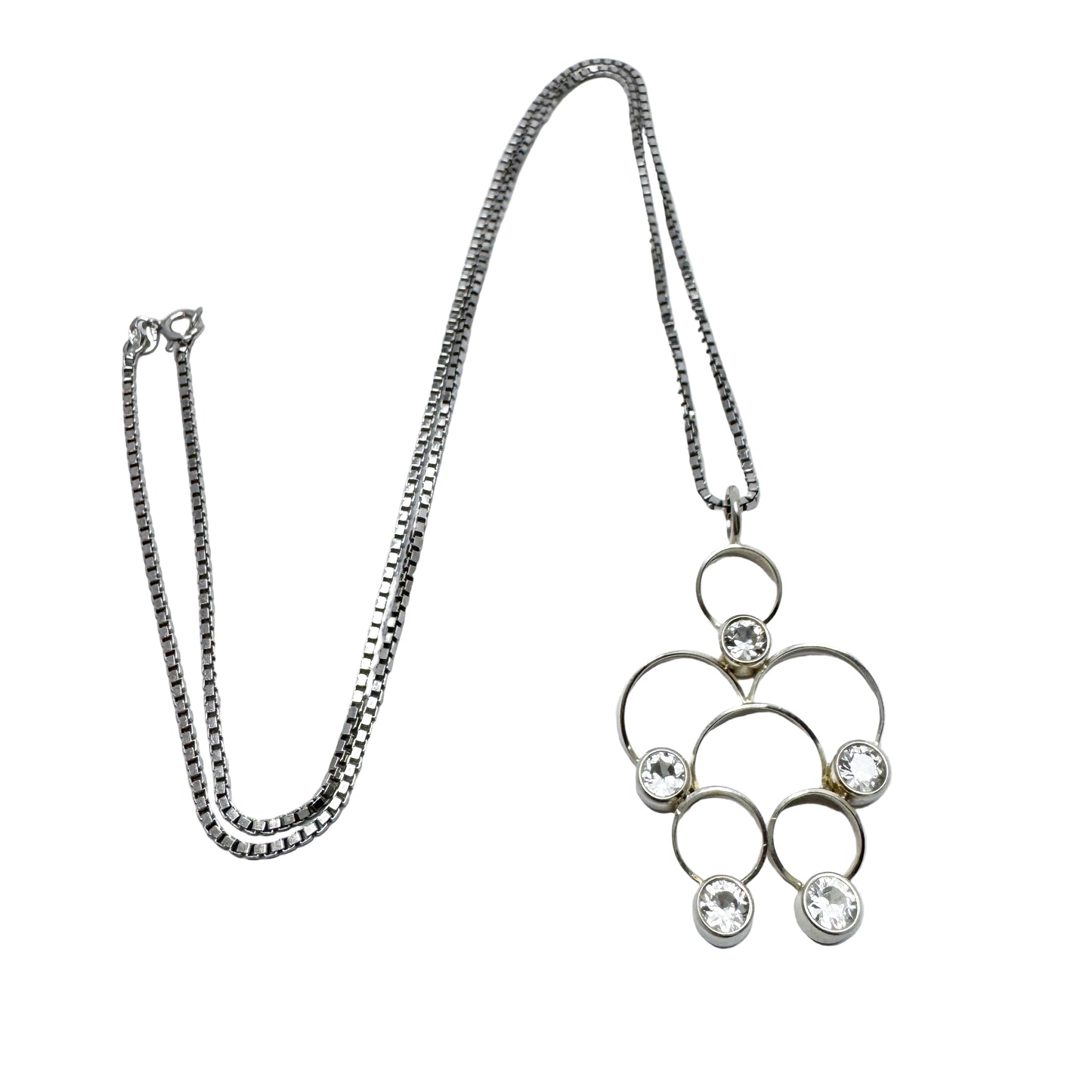 Salovaara, Finland 1970s. Vintage Sterling Silver Rock Crystal Pendant + Chain.