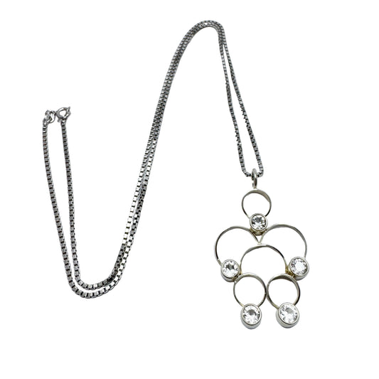 Salovaara, Finland 1970s. Vintage Sterling Silver Rock Crystal Pendant + Chain.
