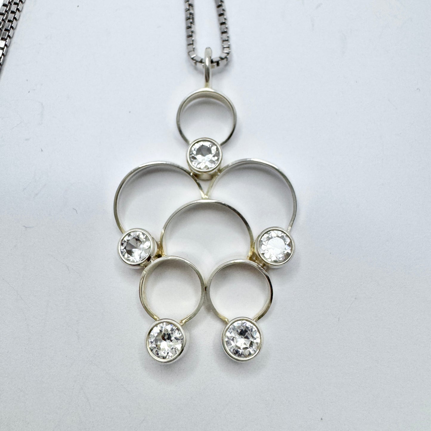 Salovaara, Finland 1970s. Vintage Sterling Silver Rock Crystal Pendant + Chain.
