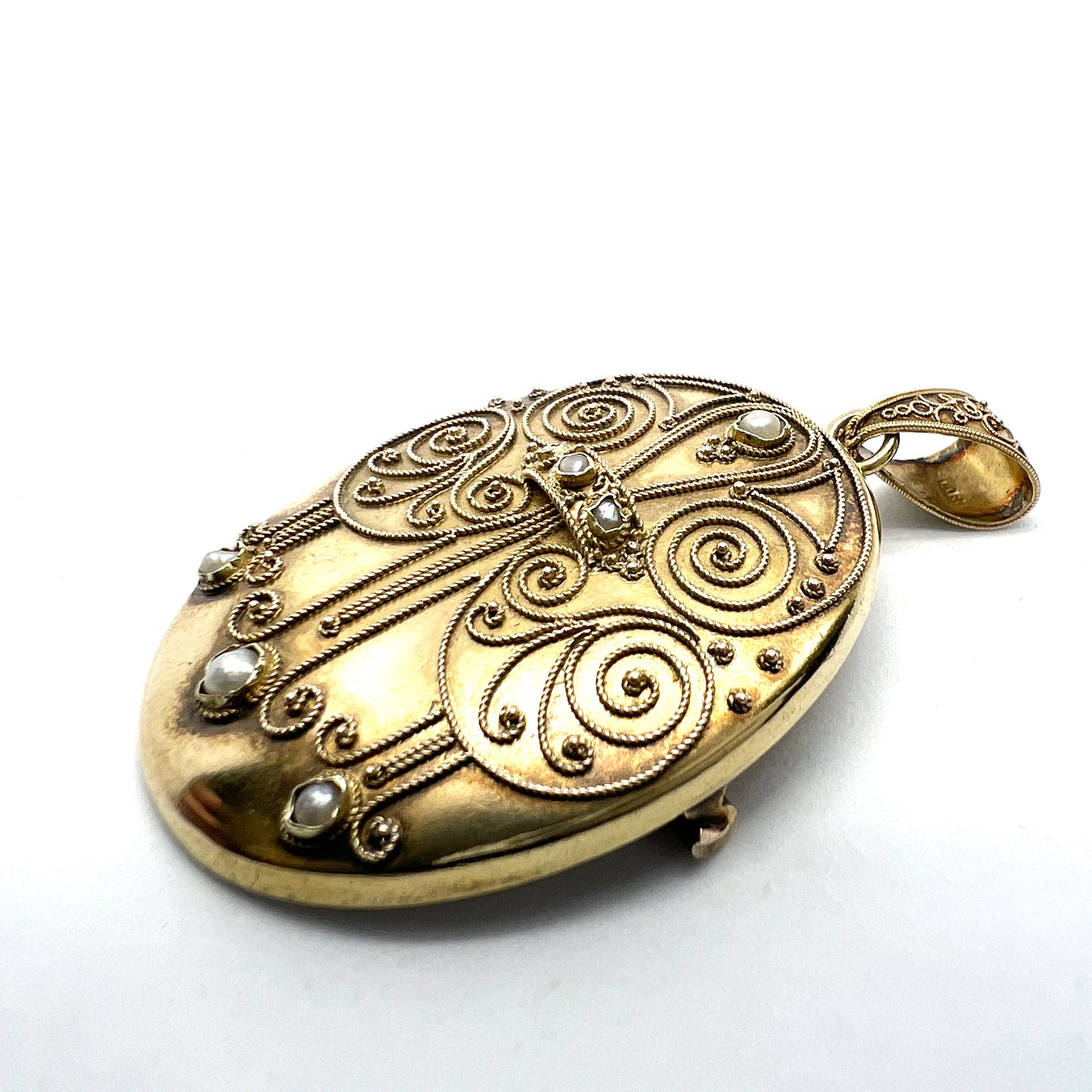 C.L.P Denmark c year 1900. Antique Jugendstil 14k Gold Locket Pendant.