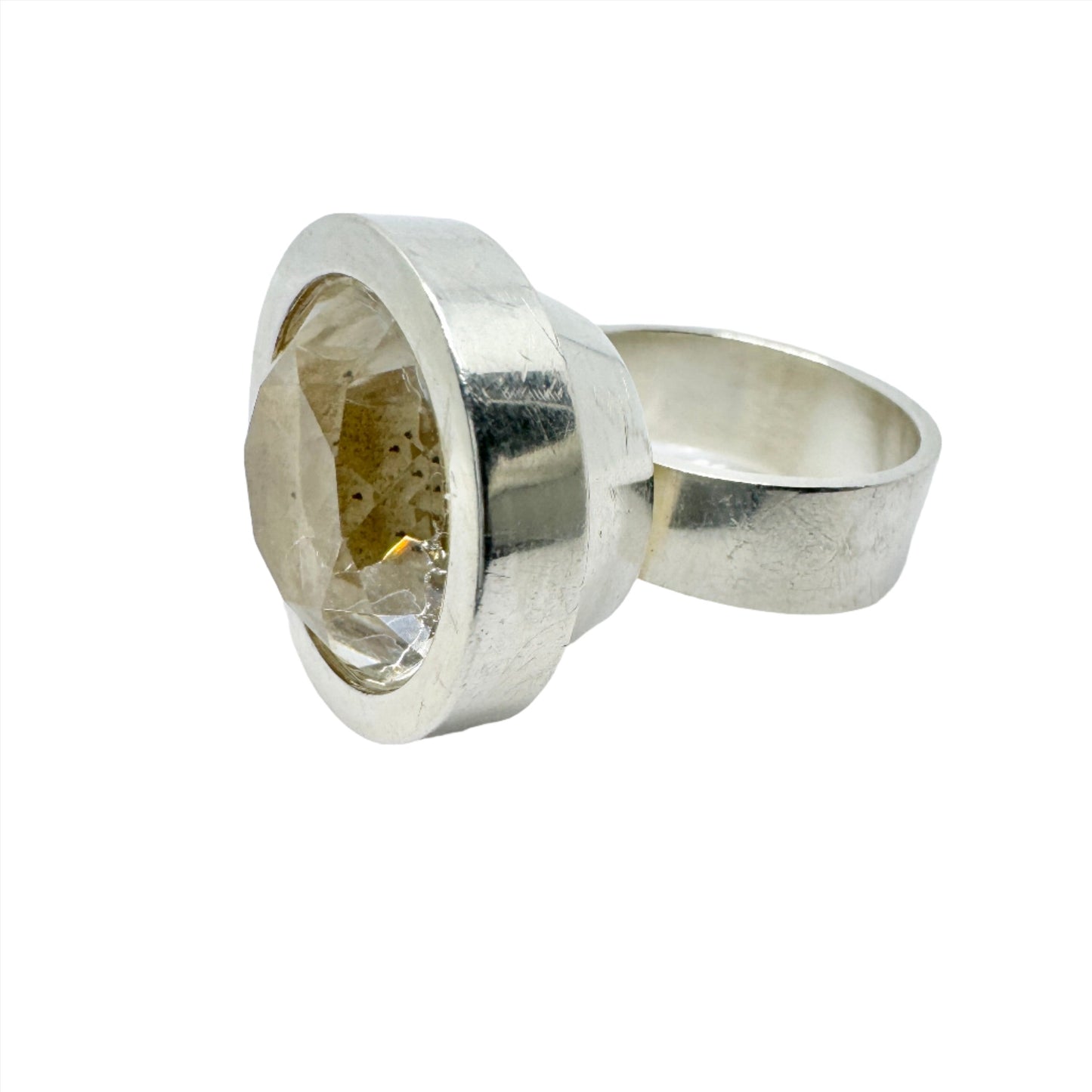 Elis Kauppi, Finland 1964. Vintage Modernist Solid Silver Rock Crystal Ring.