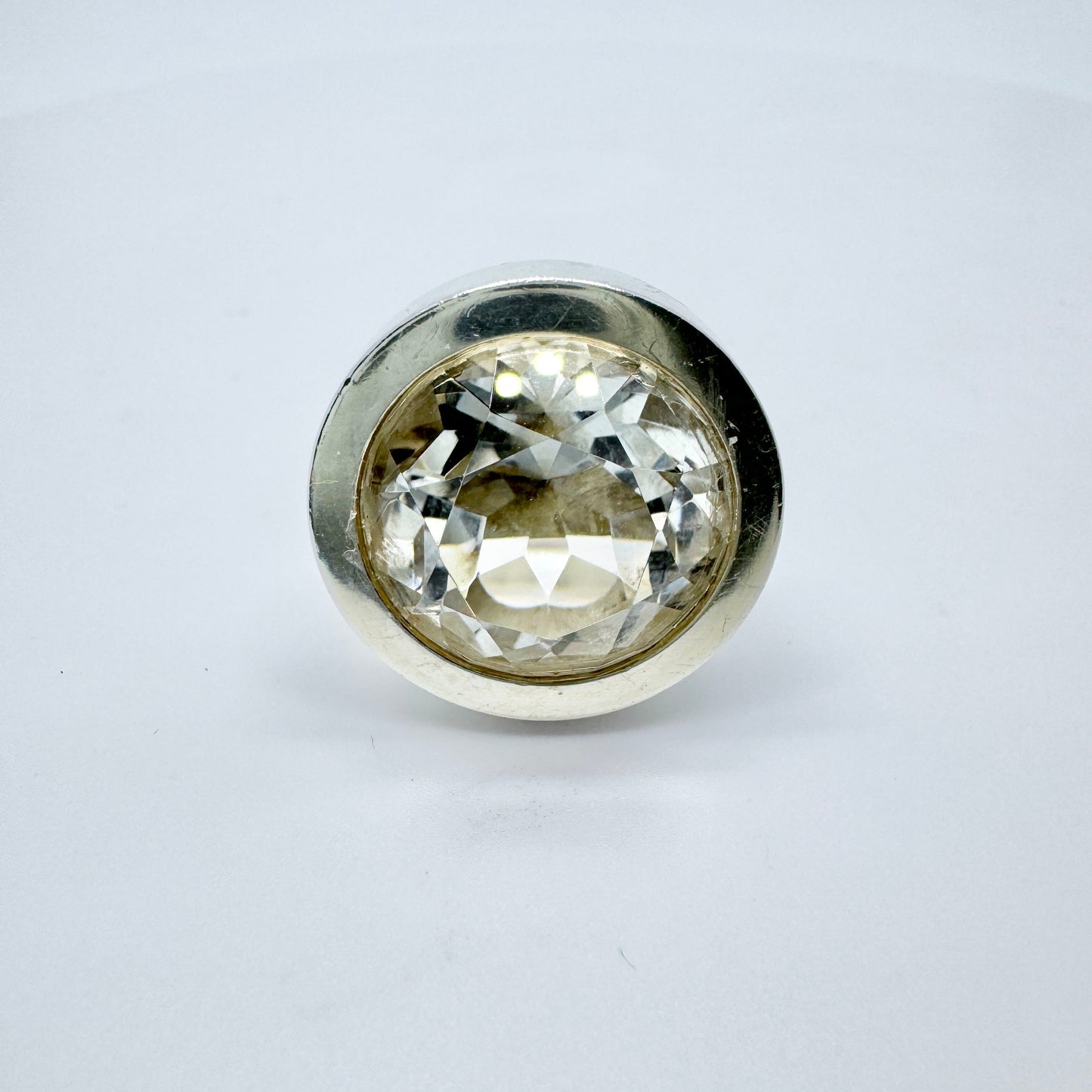 Elis Kauppi, Finland 1964. Vintage Modernist Solid Silver Rock Crystal Ring.