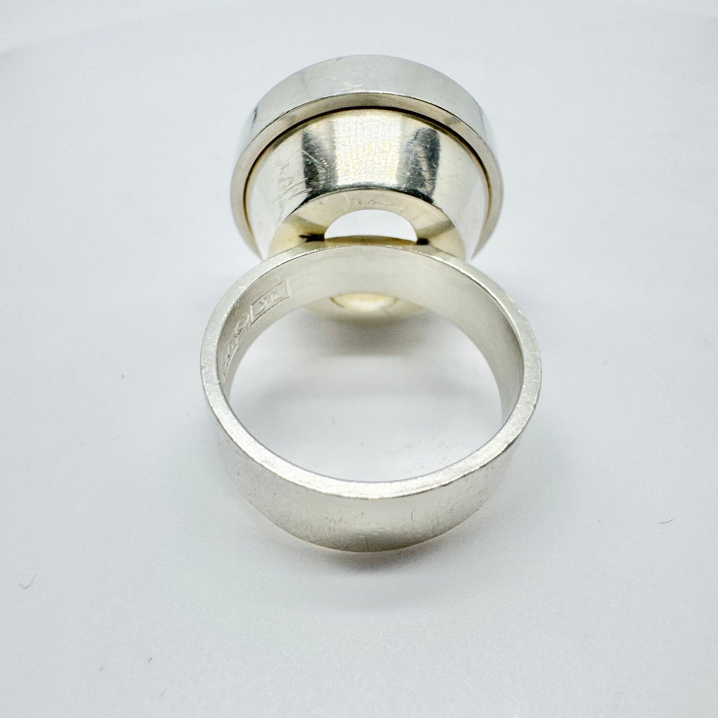 Elis Kauppi, Finland 1964. Vintage Modernist Solid Silver Rock Crystal Ring.