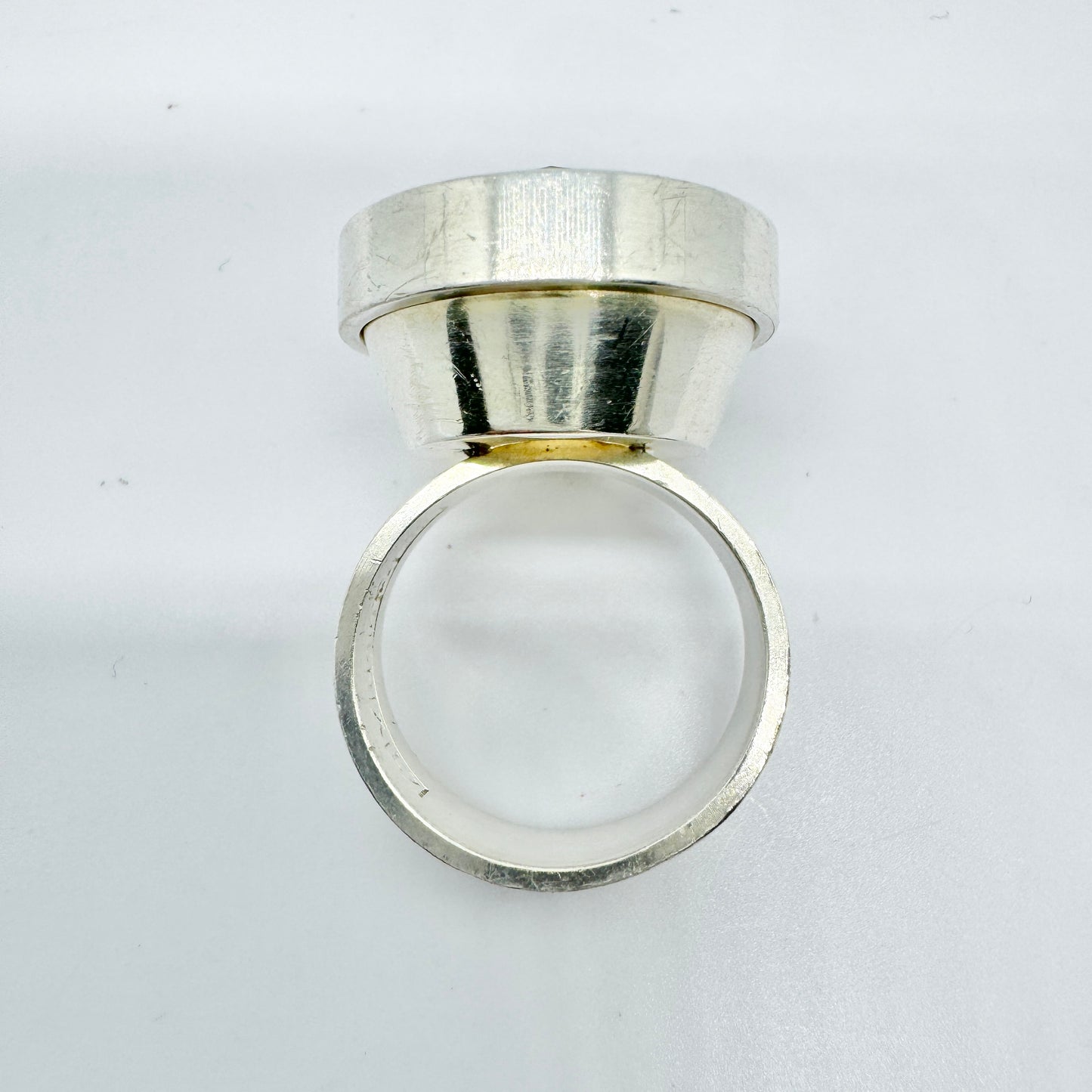 Elis Kauppi, Finland 1964. Vintage Modernist Solid Silver Rock Crystal Ring.