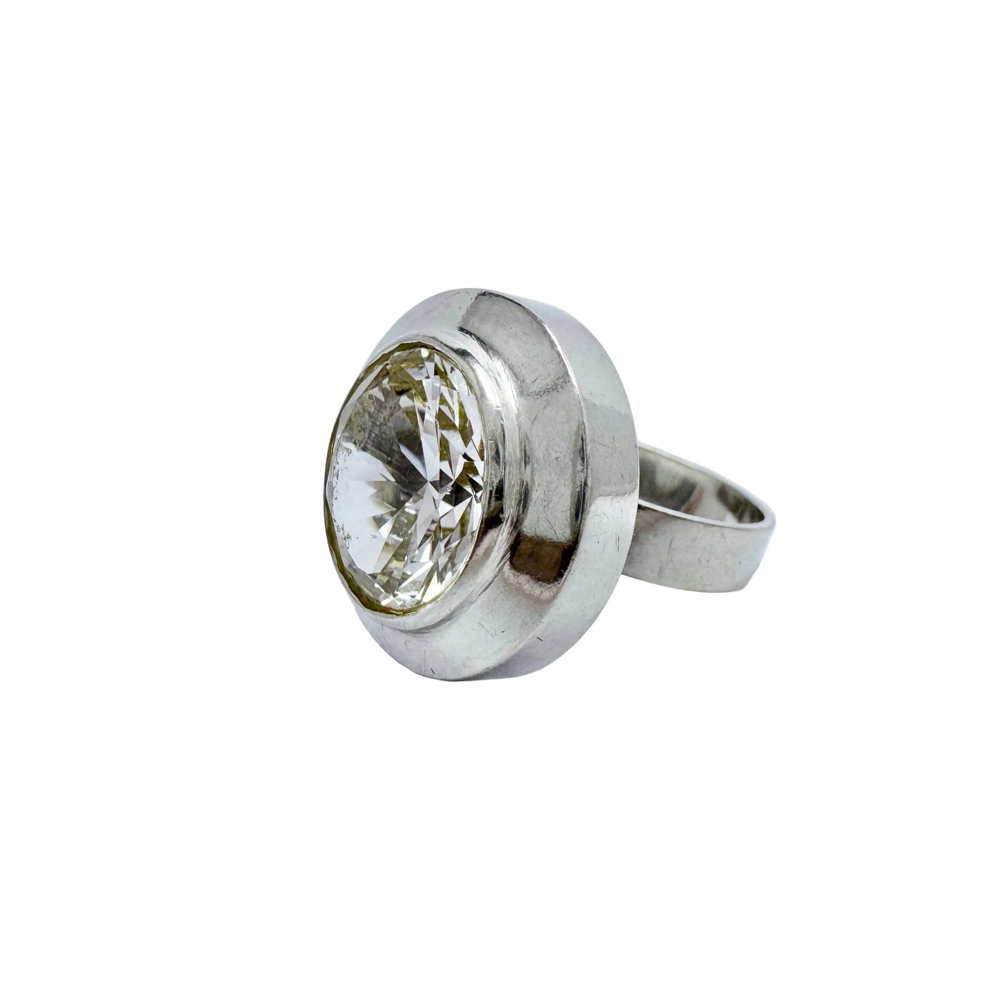 Vintage 1960-70s. Solid Silver Rock Crystal Ring.