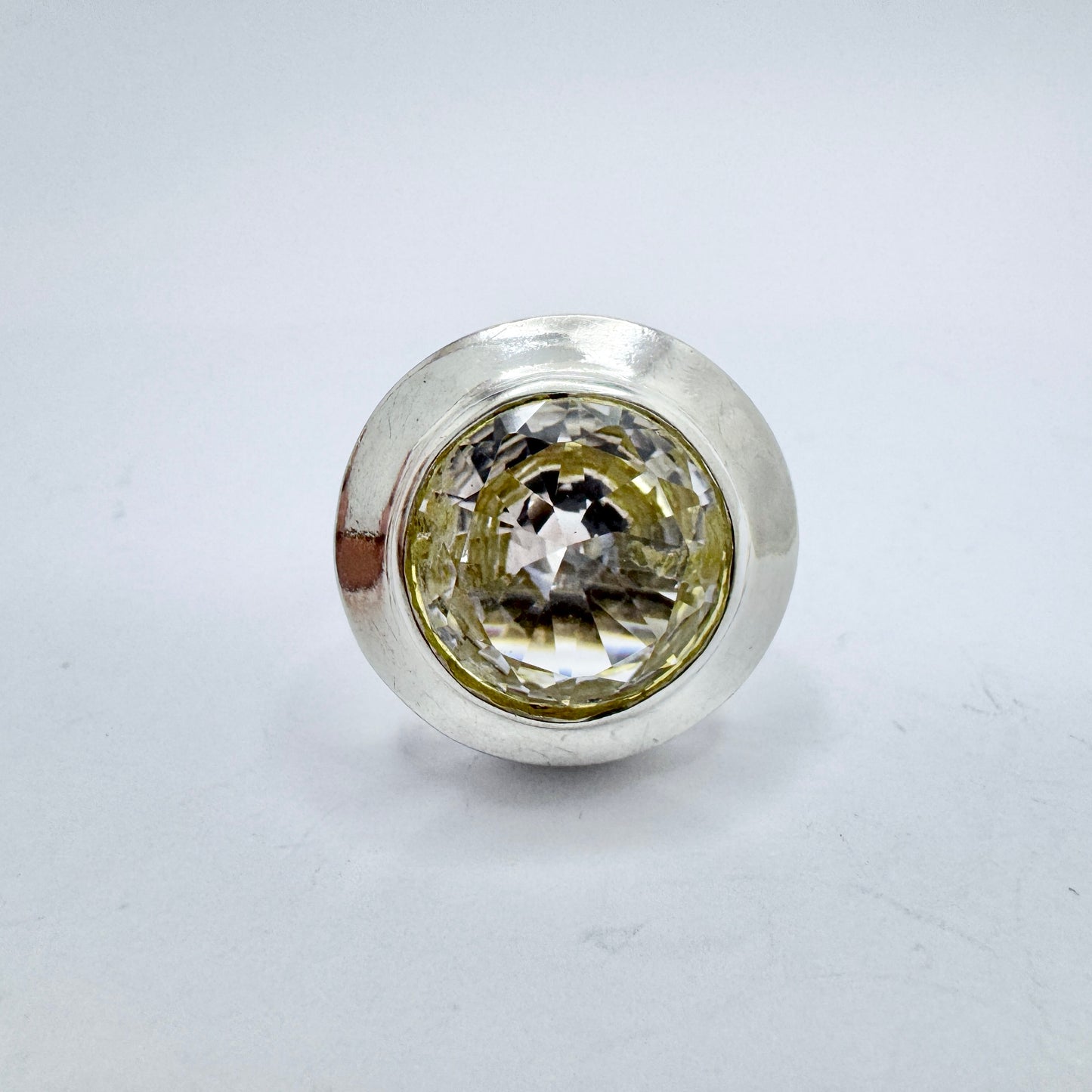 Vintage 1960-70s. Solid Silver Rock Crystal Ring.