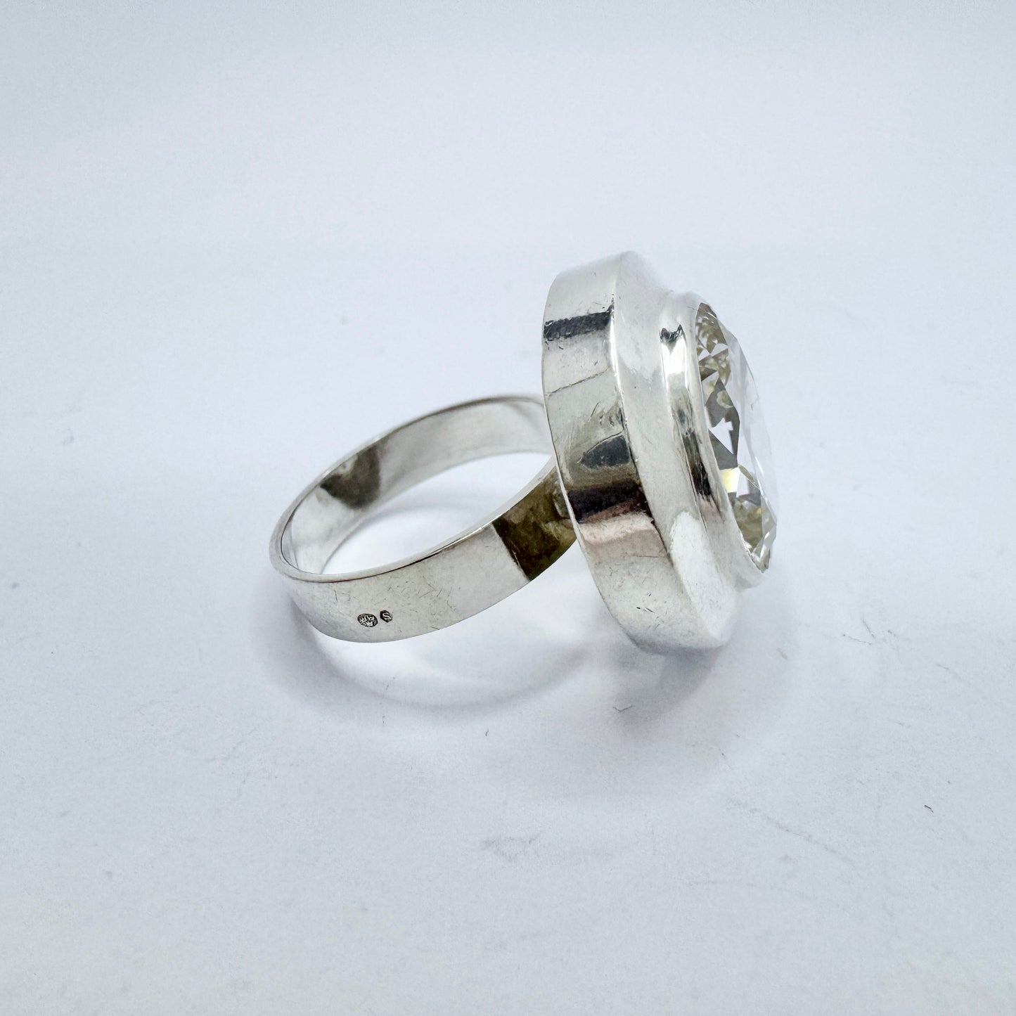 Vintage 1960-70s. Solid Silver Rock Crystal Ring.