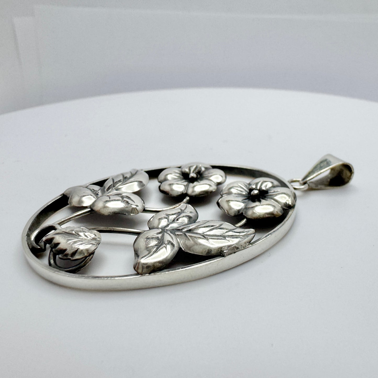 Ekström & Blohm, Sweden 1946. Vintage Sterling Silver Two Flowers Pendant.