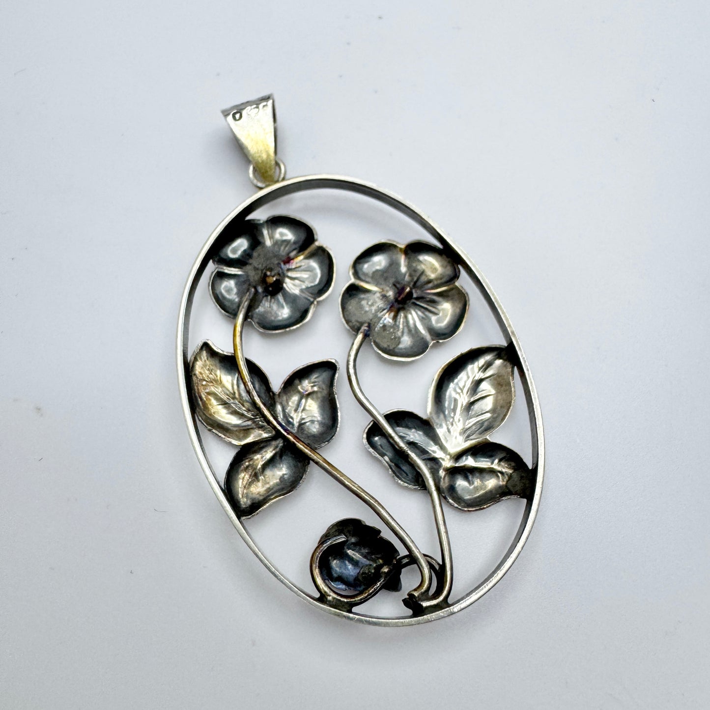 Ekström & Blohm, Sweden 1946. Vintage Sterling Silver Two Flowers Pendant.