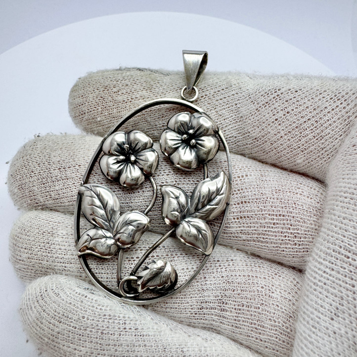 Ekström & Blohm, Sweden 1946. Vintage Sterling Silver Two Flowers Pendant.