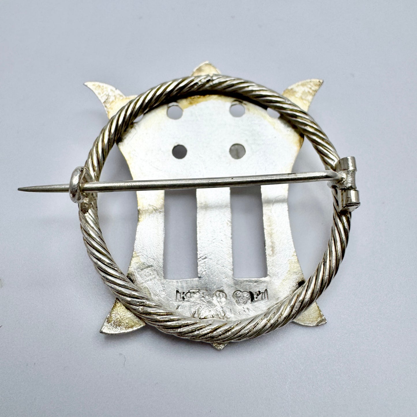 KE Berg, Sweden 1908. Antique Solid Silver Sami Laplander Brooch.