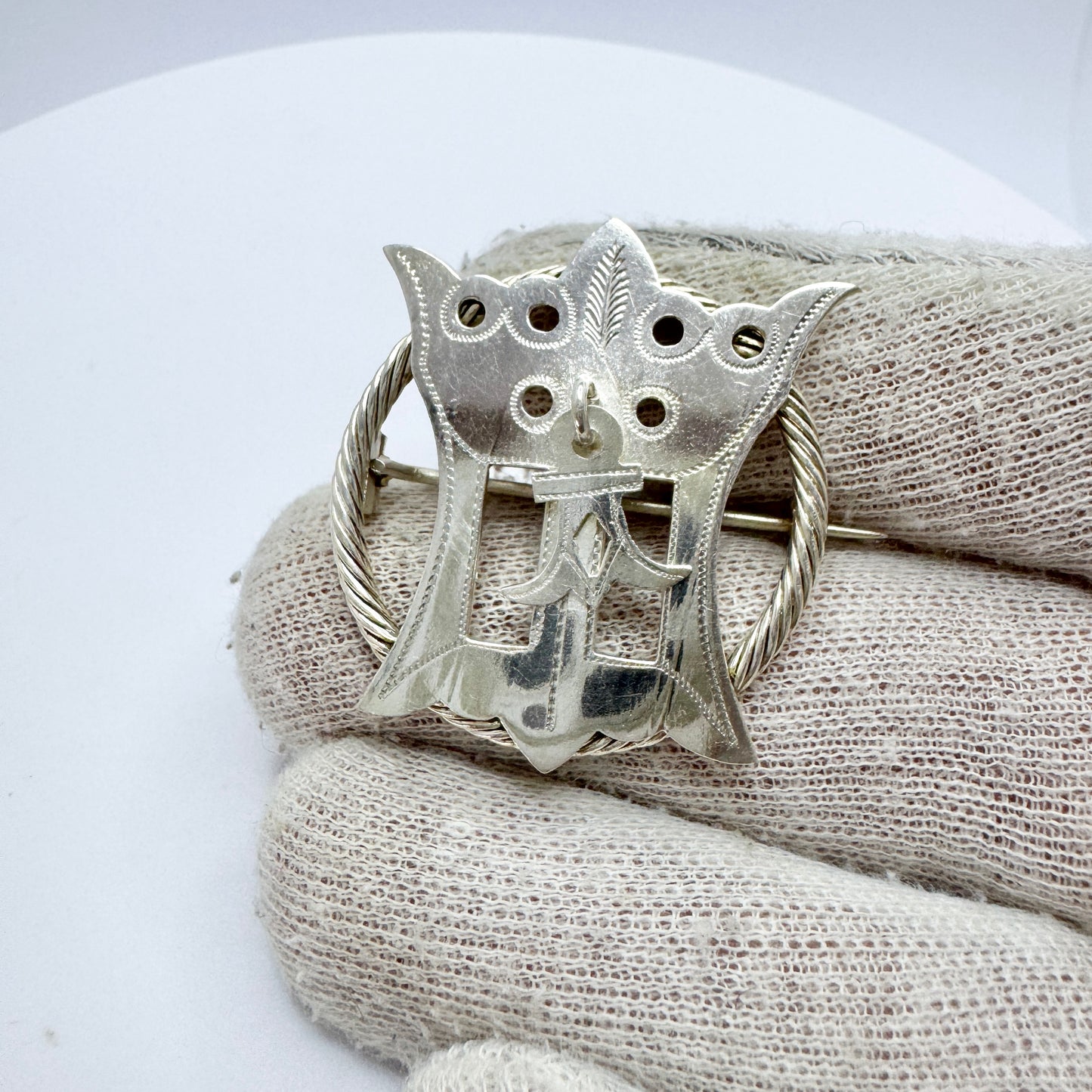 KE Berg, Sweden 1908. Antique Solid Silver Sami Laplander Brooch.