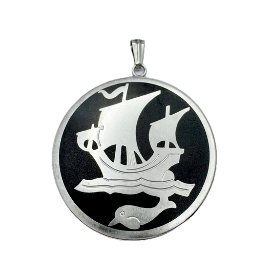 Carl M Cohr, Denmark. Vintage WWII-era Silver Isolite Large Pendant.