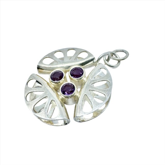 Elis Kauppi, Kupittaan Kulta Finland c 1960s. Vintage Sterling Silver Amethyst Pendant.