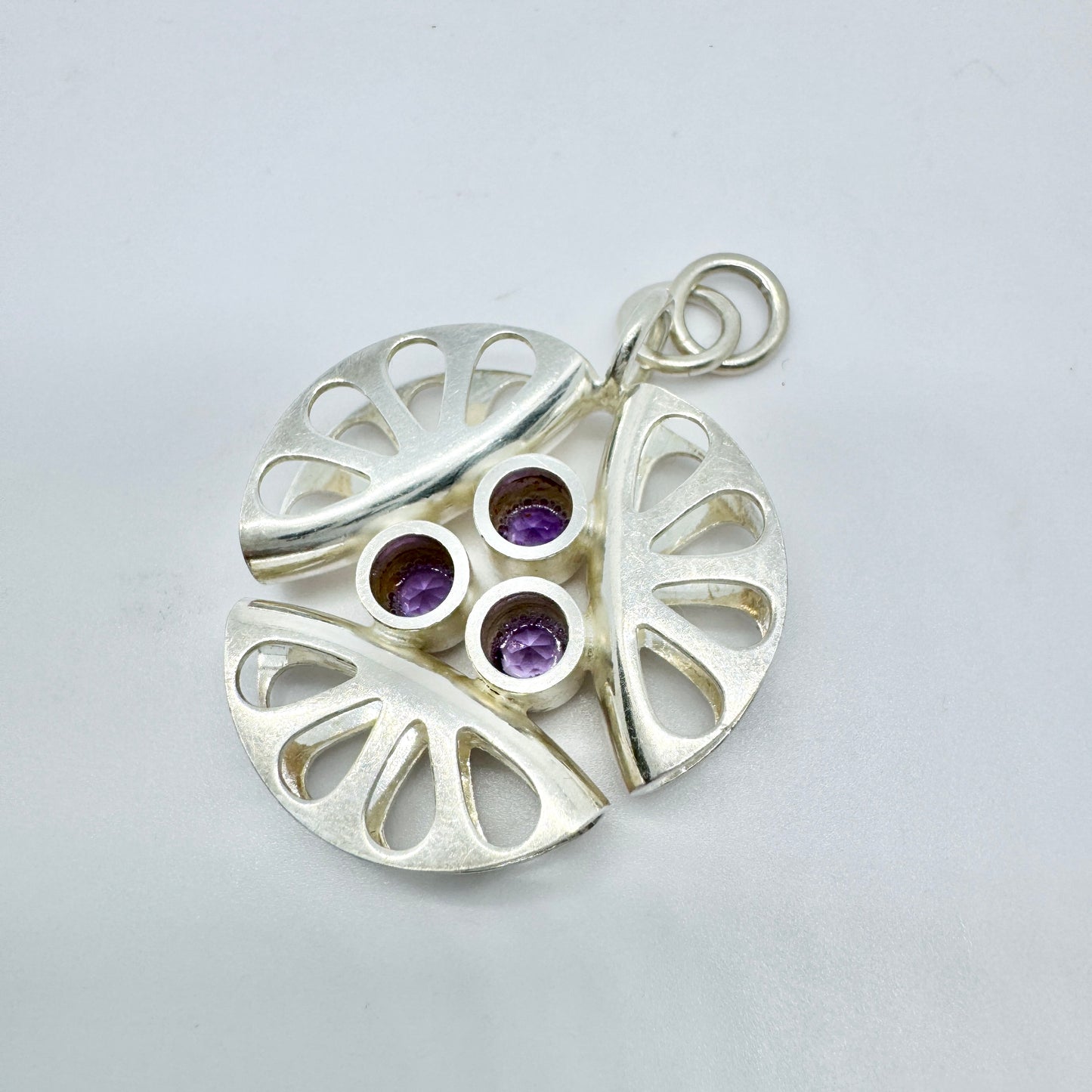 Elis Kauppi, Kupittaan Kulta Finland c 1960s. Vintage Sterling Silver Amethyst Pendant.