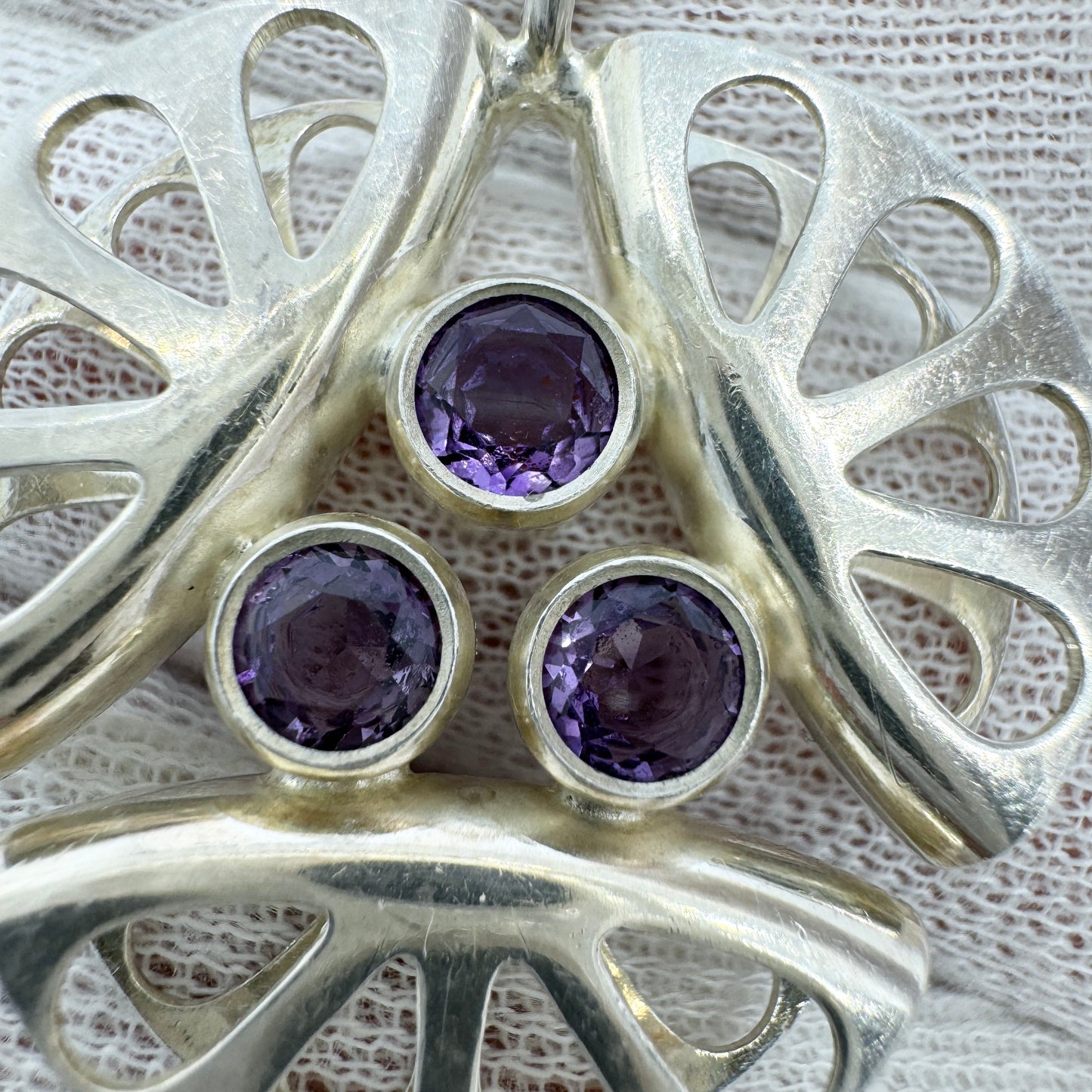 Elis Kauppi, Kupittaan Kulta Finland c 1960s. Vintage Sterling Silver Amethyst Pendant.