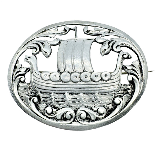 A.A Norway Early 1900s. Solid Silver Viking Ship Brooch.