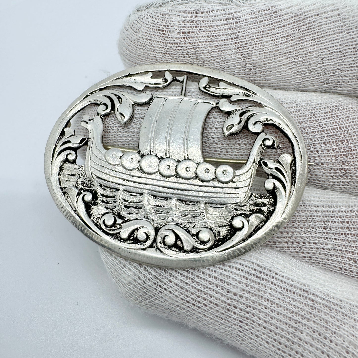 A.A Norway Early 1900s. Solid Silver Viking Ship Brooch.