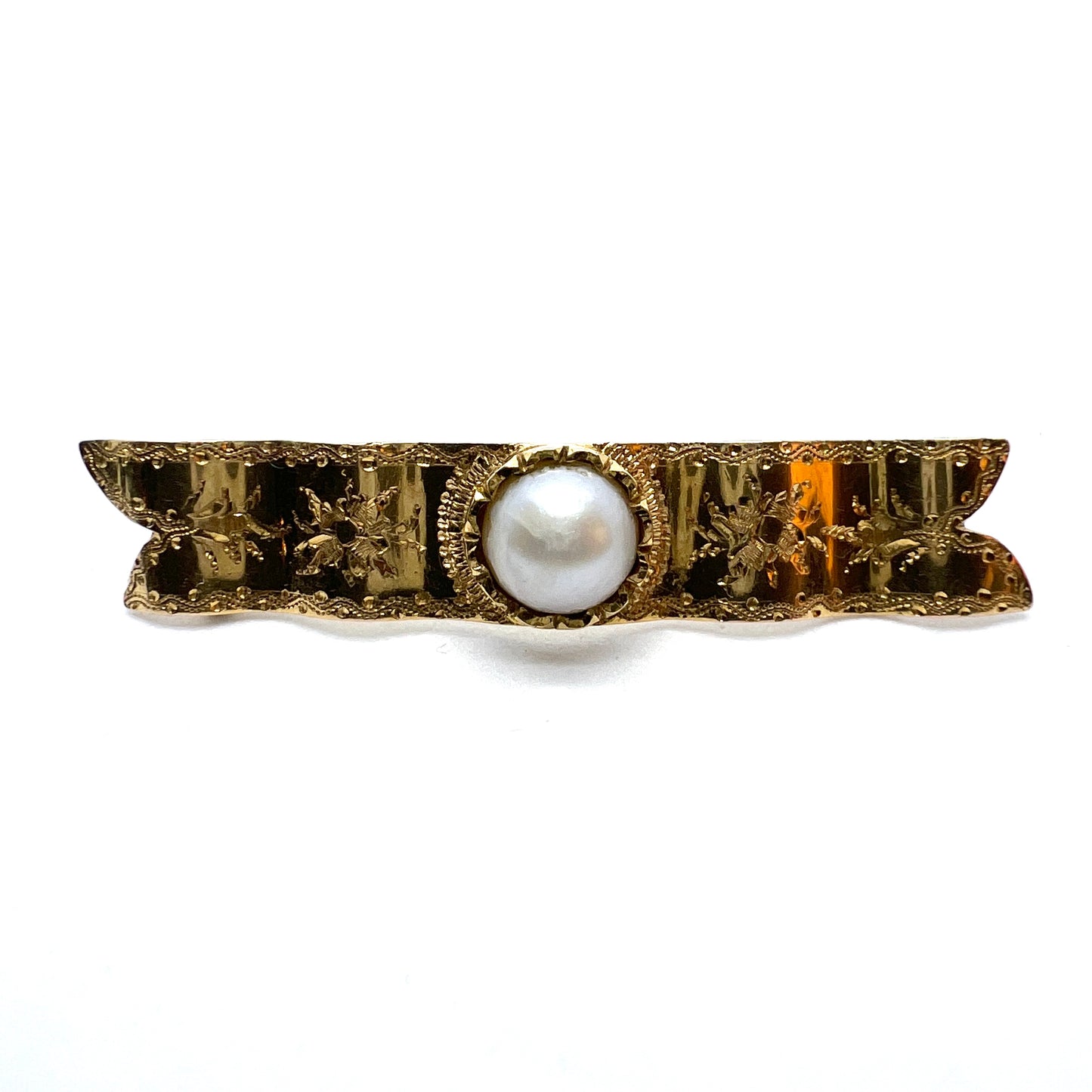Stockholm 1892, Antique Victorian 18k Gold Pearl Memory Pin Brooch.
