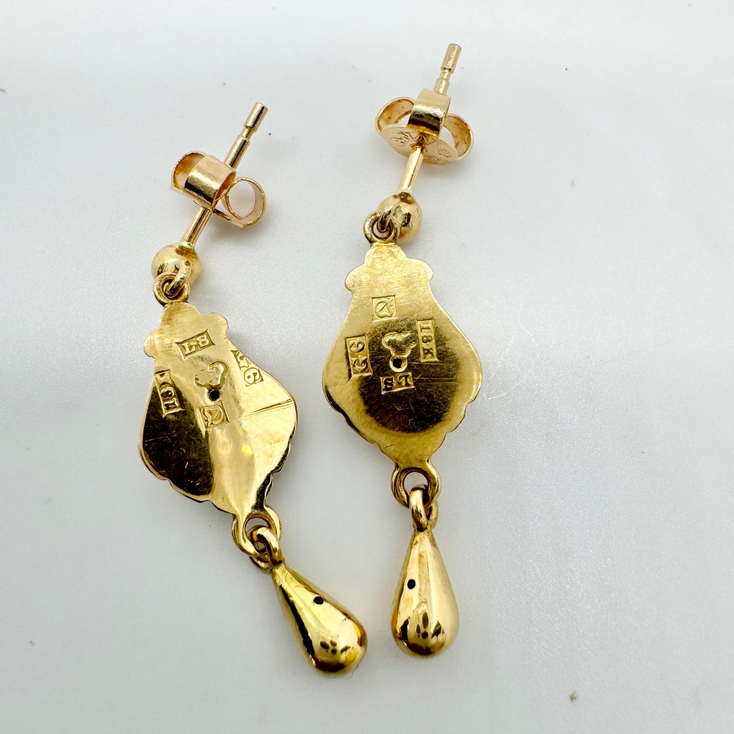 Lars Sundström, Sweden 1885. Antique Victorian 18k Gold Earrings.