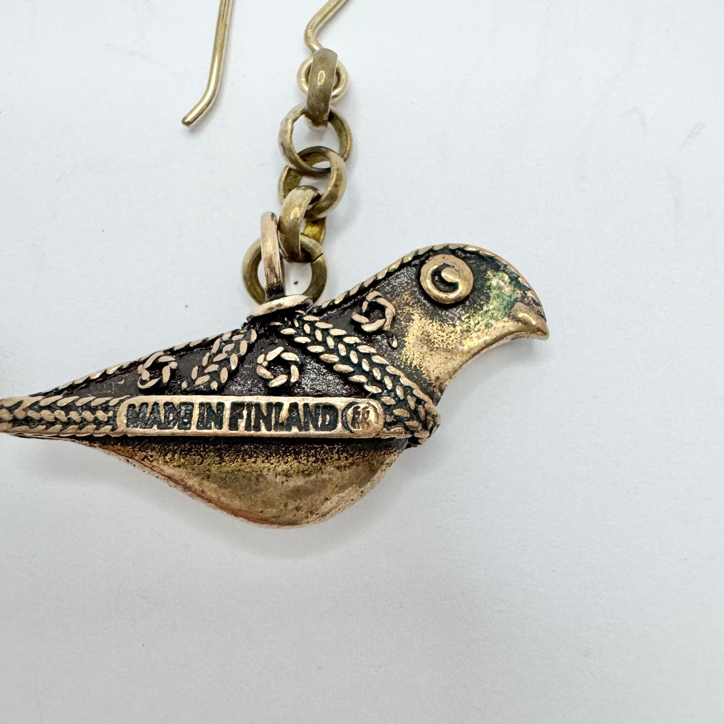 Kalevala Koru, Finland. Vintage Bronze Bird Earrings.