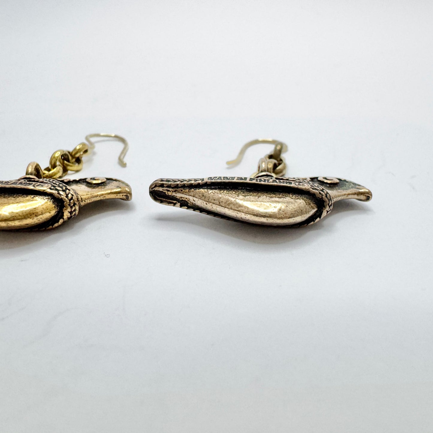 Kalevala Koru, Finland. Vintage Bronze Bird Earrings.
