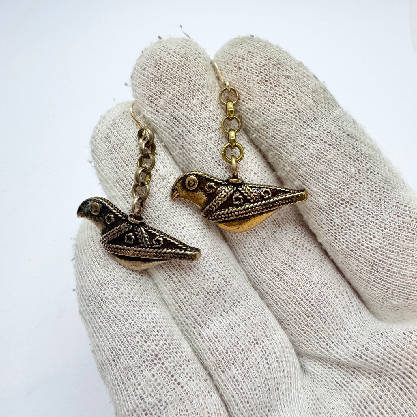 Kalevala Koru, Finland. Vintage Bronze Bird Earrings.