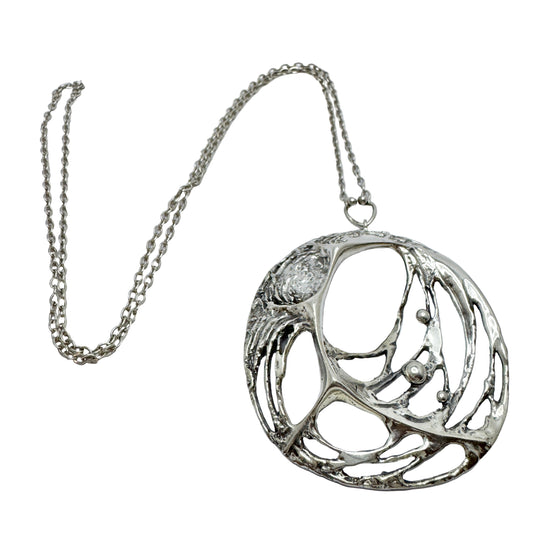 Sten & Laine, Finland 1974. Very Large Vintage Sterling Silver Spider Web Pendant Necklace.
